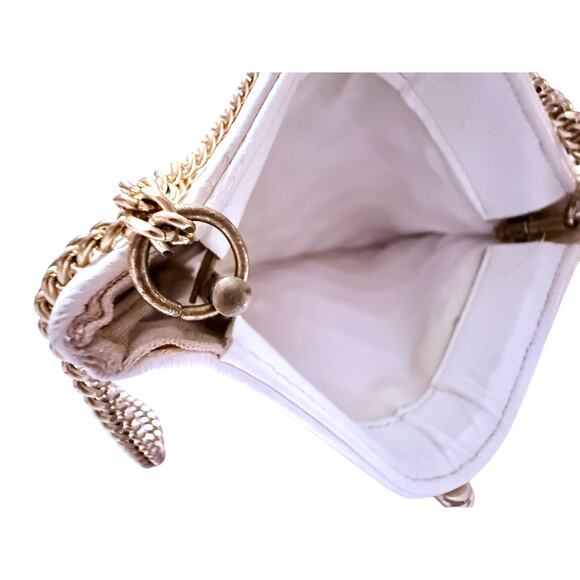 Vintage Andé Quilted White Leather Shoulder Bag Gold Chain Strap 1980s Classic - Picture 6 of 7